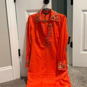 Boston Proper Vibrant Bejeweled Orange Dress